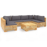 7 Piece Garden Lounge Set with Cushions Solid Teak Wood - Front View