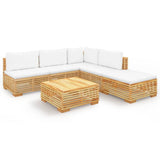 6 Piece Garden Lounge Set with Cushions Solid Teak Wood - Front View