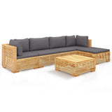 6 Piece Garden Lounge Set with Cushions Solid Teak Wood - Front View