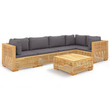 6 Piece Garden Lounge Set with Cushions Solid Teak Wood - Front View