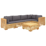 6 Piece Garden Lounge Set with Cushions Solid Teak Wood - Side View