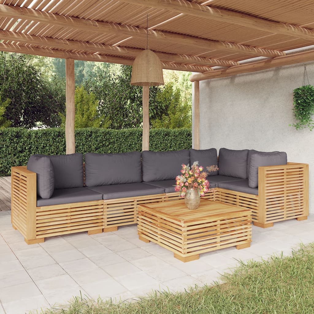 6 Piece Garden Lounge Set with Cushions Solid Teak Wood
