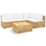 5 Piece Garden Lounge Set with Cushions Solid Teak Wood - Front View
