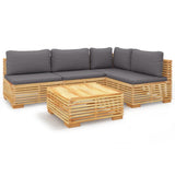 5 Piece Garden Lounge Set with Cushions Solid Teak Wood - Front View