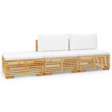 3 Piece Garden Lounge Set with Cushions Solid Teak Wood - Front View