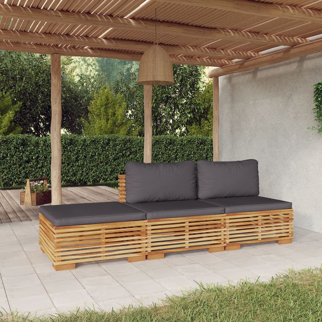 3 Piece Garden Lounge Set with Cushions Solid Wood Teak