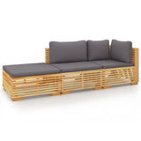 3 Piece Garden Lounge Set with Cushions Solid Wood Teak - Front View