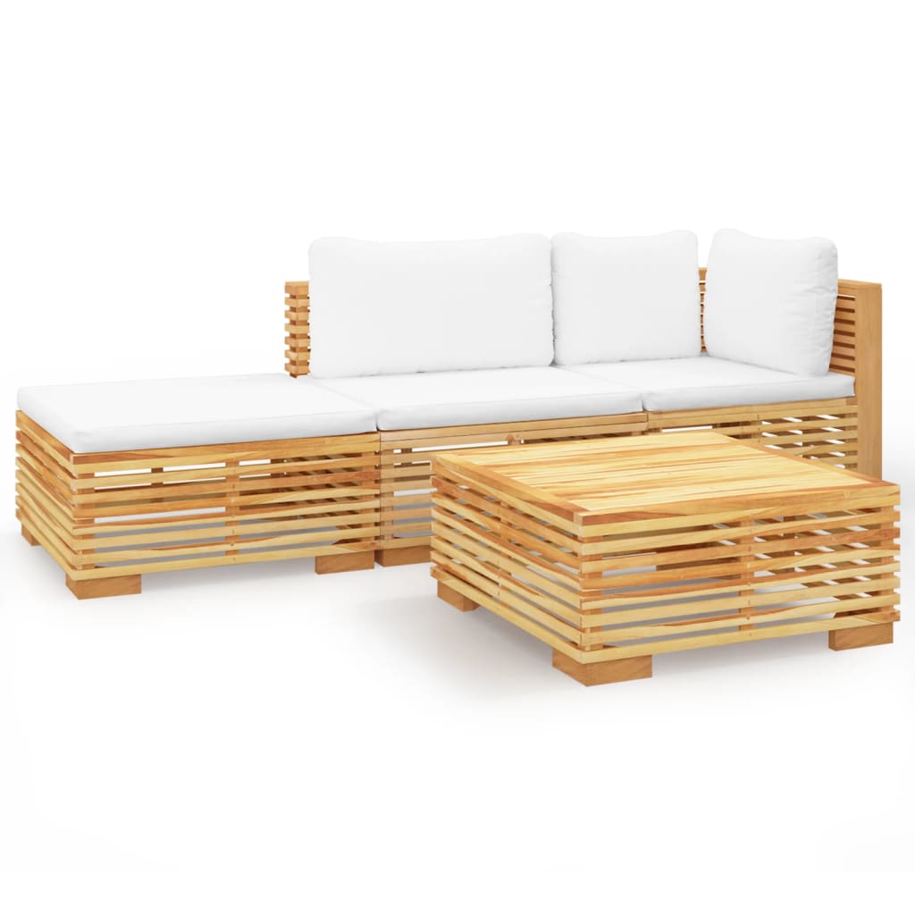 4 Piece Garden Lounge Set with Cushions Solid Wood Teak