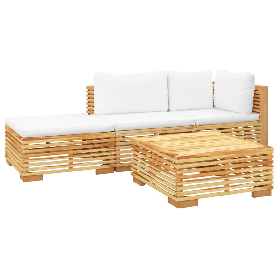 4 Piece Garden Lounge Set with Cushions Solid Wood Teak