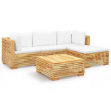 5 Piece Garden Lounge Set with Cushions Solid Wood Teak - Front View