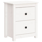 Bedside Cabinet White 50x35x61.5 cm Solid Wood Pine - Front View