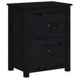 Bedside Cabinet Black 50x35x61.5 cm Solid Wood Pine - Front View