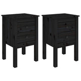 Bedside Cabinets 2 pcs Black 40x35x61.5 cm Solid Wood Pine - Front View