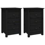 Bedside Cabinets 2 pcs Black 40x35x61.5 cm Solid Wood Pine