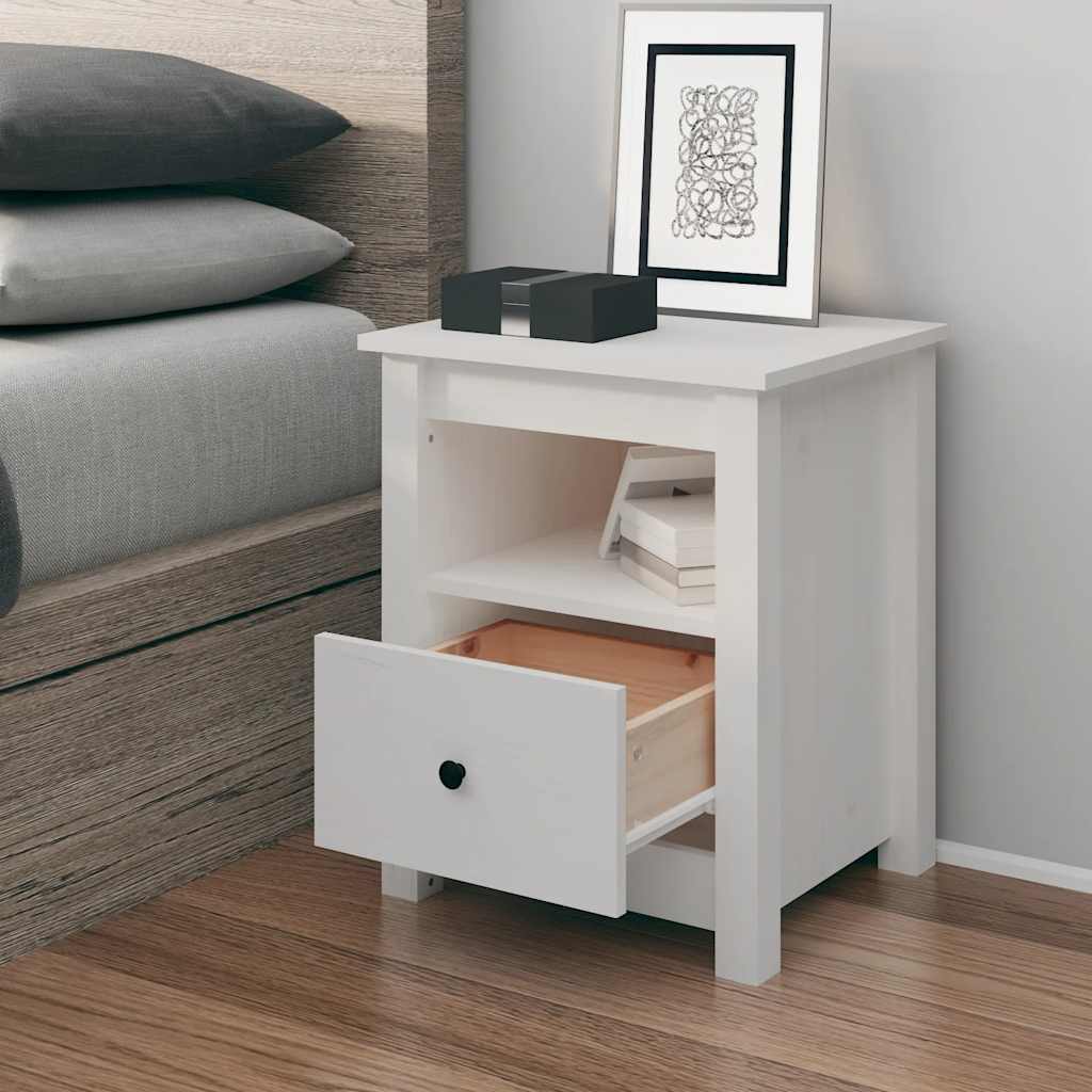 Bedside Cabinet White 40x35x49 cm Solid Wood Pine