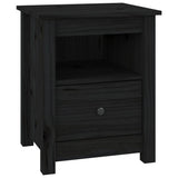 Bedside Cabinet Black 40x35x49 cm Solid Wood Pine - Front View
