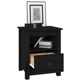 Bedside Cabinet Black 40x35x49 cm Solid Wood Pine - Side View