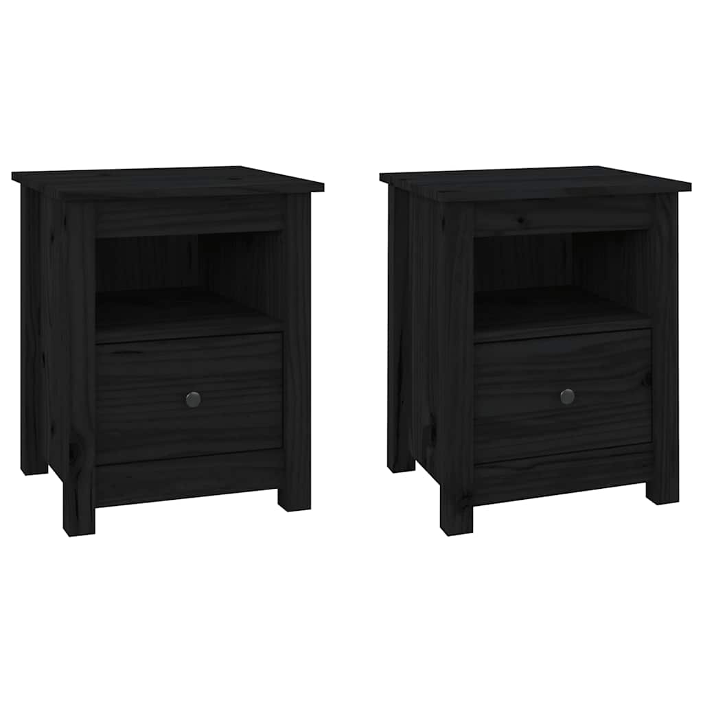 Bedside Cabinets 2 pcs Black 40x35x49 cm Solid Wood Pine