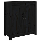 Sideboard Black 70x35x80 cm Solid Wood Pine - Front View