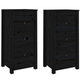 Sideboards 2 pcs Black 40x35x80 cm Solid Wood Pine - Front View