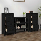 Sideboards 2 pcs Black 40x35x80 cm Solid Wood Pine - Side View