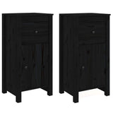 Sideboards 2 pcs Black 40x35x80 cm Solid Wood Pine - Front View