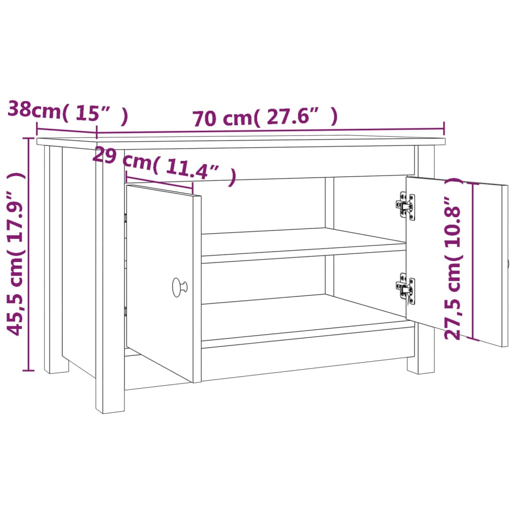 Shoe Cabinet Honey Brown 70x38x45.5 cm Solid Wood Pine