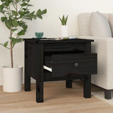 Side Table Black 40x40x39 cm Solid Wood Pine - Side View