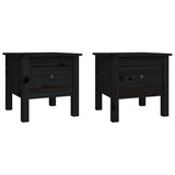Side Tables 2 pcs Black 40x40x39 cm Solid Wood Pine - Front View