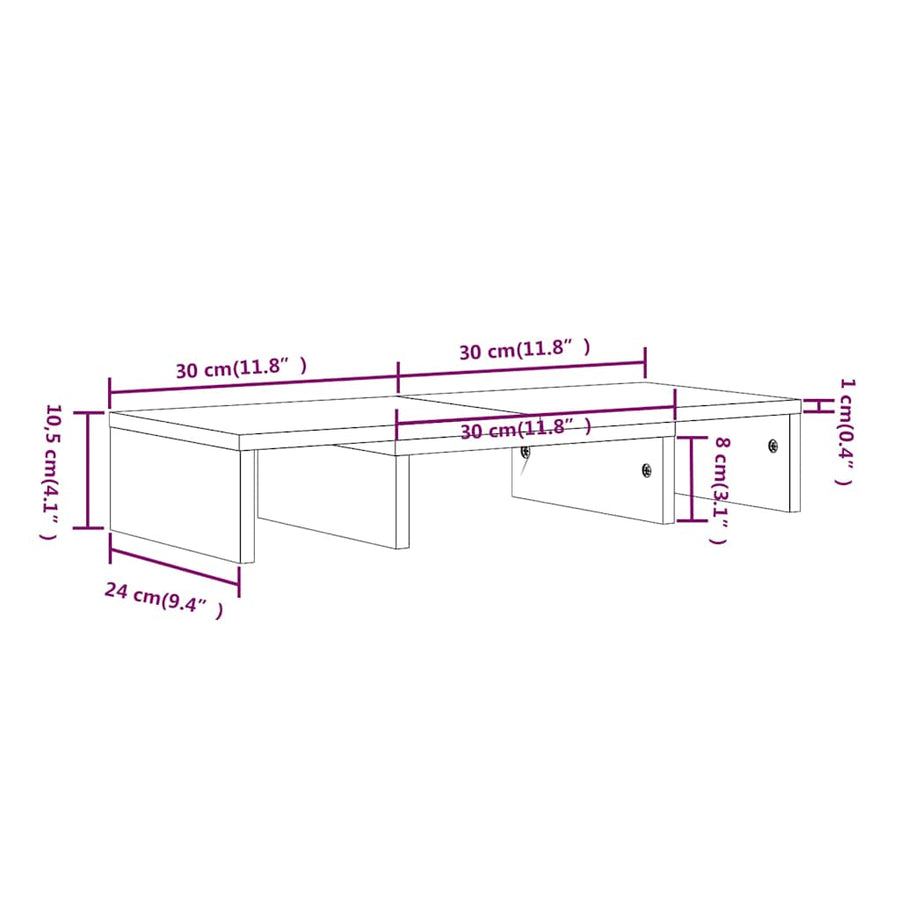 Monitor Stand White 60x24x10.5 cm Solid Wood Pine