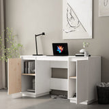 Desk White 140x50x75 cm Solid Wood Pine - Side View
