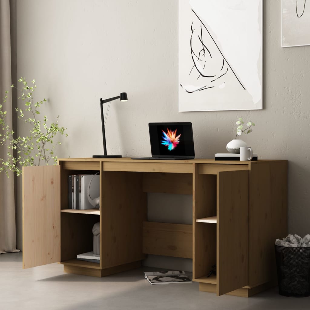 Desk Honey Brown 140x50x75 cm Solid Wood Pine