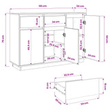Sideboard White 110x34x75 cm Solid Wood Pine
