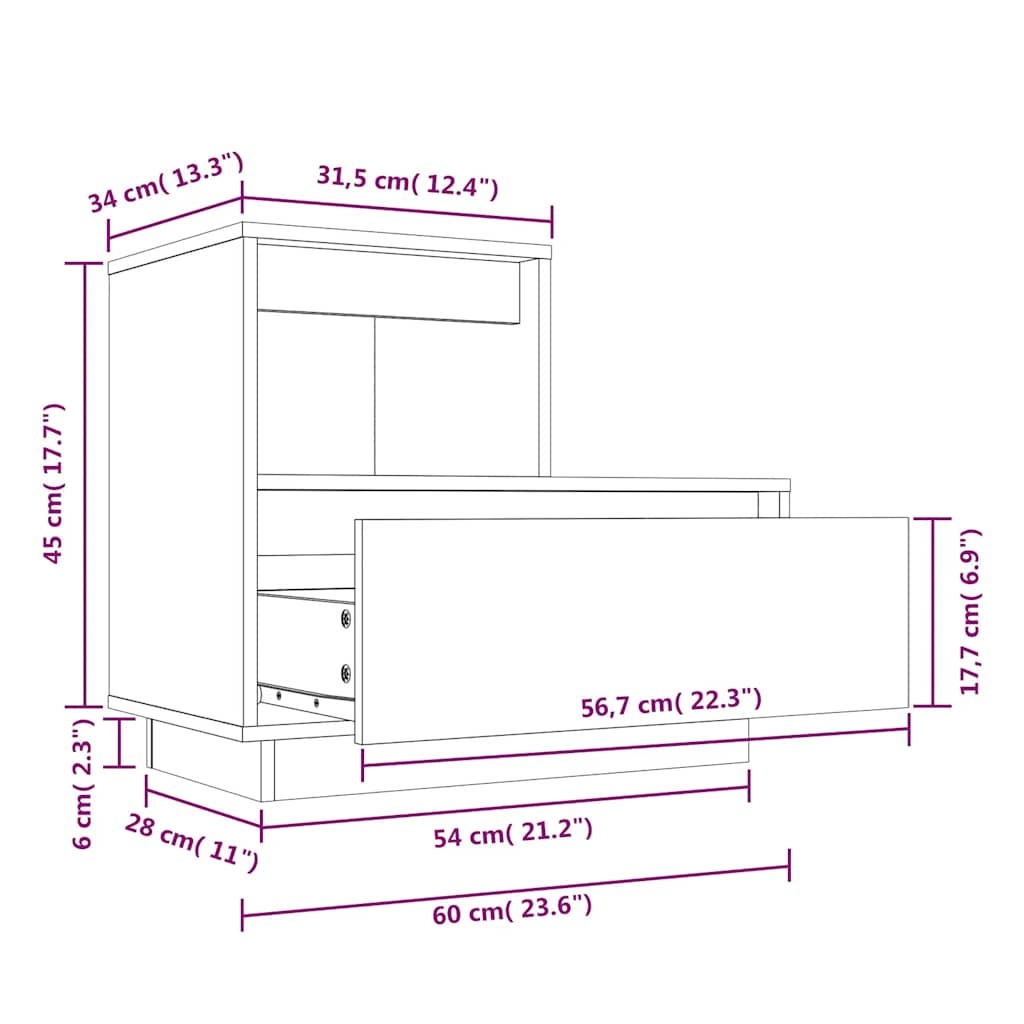 Bedside Cabinet White 60x34x51 cm Solid Wood Pine