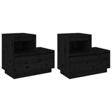 Bedside Cabinets 2 pcs Black 60x34x51 cm Solid Wood Pine - Front View