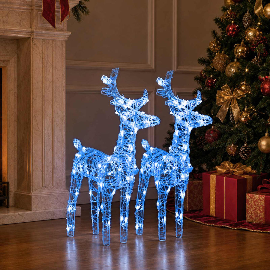Christmas Reindeers 2 pcs Blue 80 LEDs Acrylic