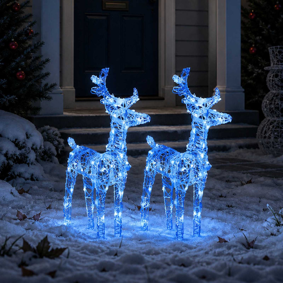 Christmas Reindeers 2 pcs Blue 80 LEDs Acrylic