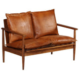 2 Piece Sofa Set Brown Real Leather and Solid Wood Acacia - Front View