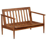 2 Piece Sofa Set Brown Real Leather and Solid Wood Acacia - Side View