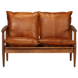 2 Piece Sofa Set Brown Real Leather and Solid Wood Acacia