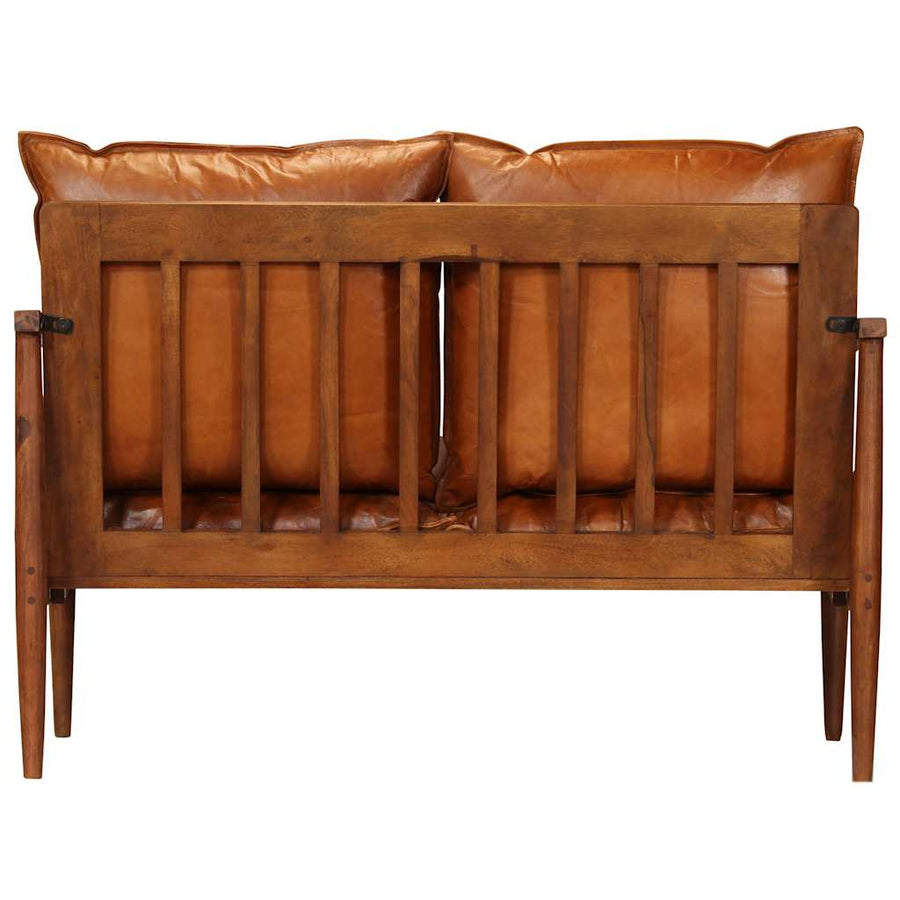 3 Piece Sofa Set Real Leather with Solid Wood Acacia Brown