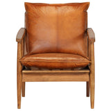 3 Piece Sofa Set Real Leather with Solid Wood Acacia Brown - Extra Image