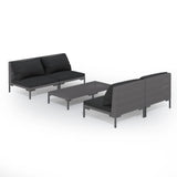 5 Piece Garden Lounge Set with Cushions Poly Rattan Dark Grey - Front View