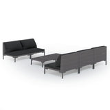 6 Piece Garden Lounge Set with Cushions Poly Rattan Dark Grey - Front View