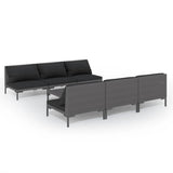 7 Piece Garden Lounge Set with Cushions Poly Rattan Dark Grey - Front View