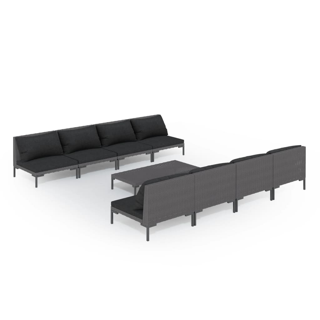 9 Piece Garden Lounge Set with Cushions Poly Rattan Dark Grey