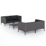 5 Piece Garden Lounge Set with Cushions Poly Rattan Dark Grey - Front View