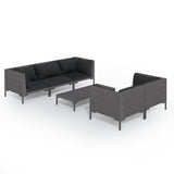6 Piece Garden Lounge Set with Cushions Poly Rattan Dark Grey - Front View