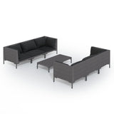 7 Piece Garden Lounge Set with Cushions Poly Rattan Dark Grey - Front View
