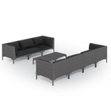 8 Piece Garden Lounge Set with Cushions Poly Rattan Dark Grey - Front View